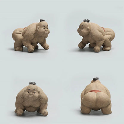 Japanese style sumo wrestling figurine real yixing zisha duan clay statue creative crude pottery tea pet home table decoration