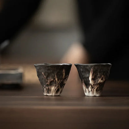 Japanese style wabi-sabi style lotus rhyme tea cup rough pottery kung fu tea set tasting tea cup small single cup master cup