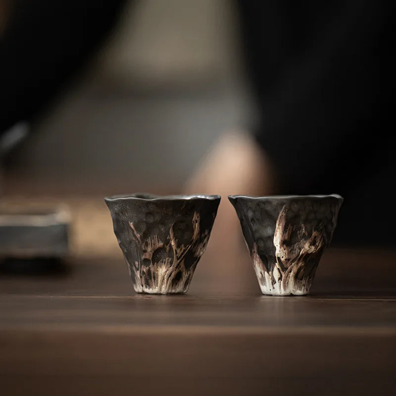 Japanese style wabi-sabi style lotus rhyme tea cup rough pottery kung fu tea set tasting tea cup small single cup master cup