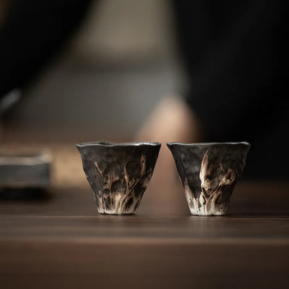 Japanese style wabi-sabi style lotus rhyme tea cup rough pottery kung fu tea set tasting tea cup small single cup master cup