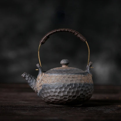 Japanese teapot cup stone hammer kettle handmade stone retro ceramic kung fu tea set single pot tea