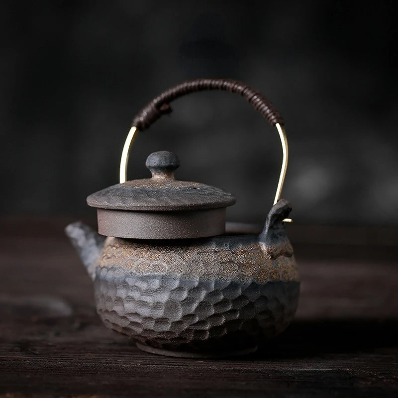 Japanese teapot cup stone hammer kettle handmade stone retro ceramic kung fu tea set single pot tea
