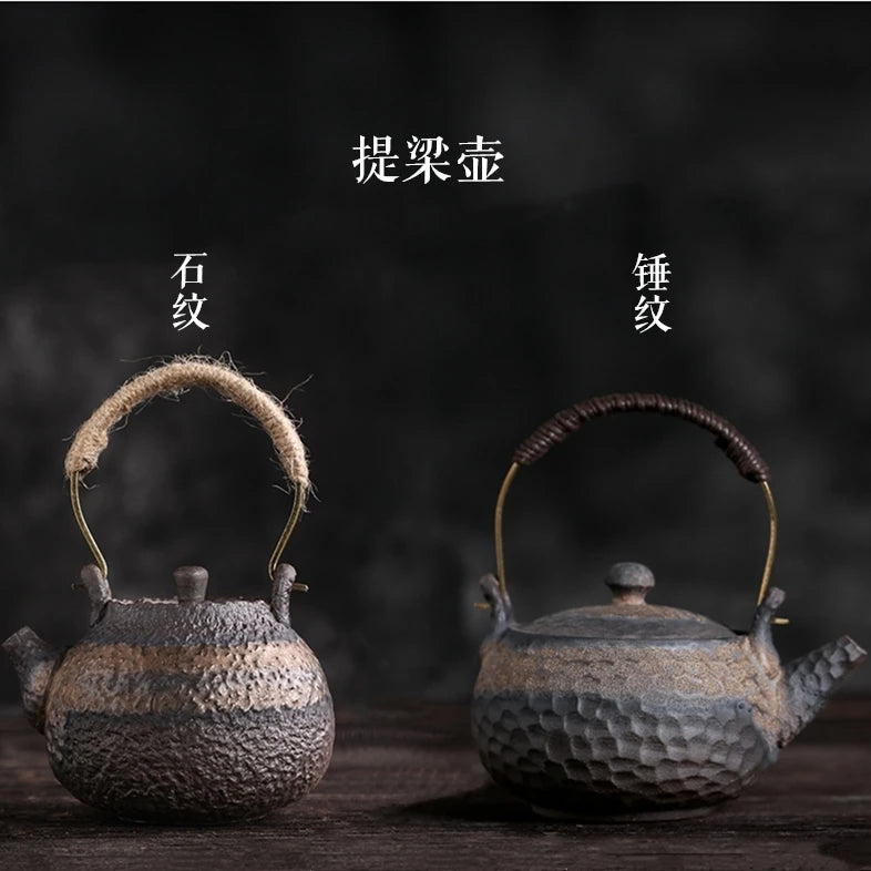 Japanese teapot cup stone hammer kettle handmade stone retro ceramic kung fu tea set single pot tea