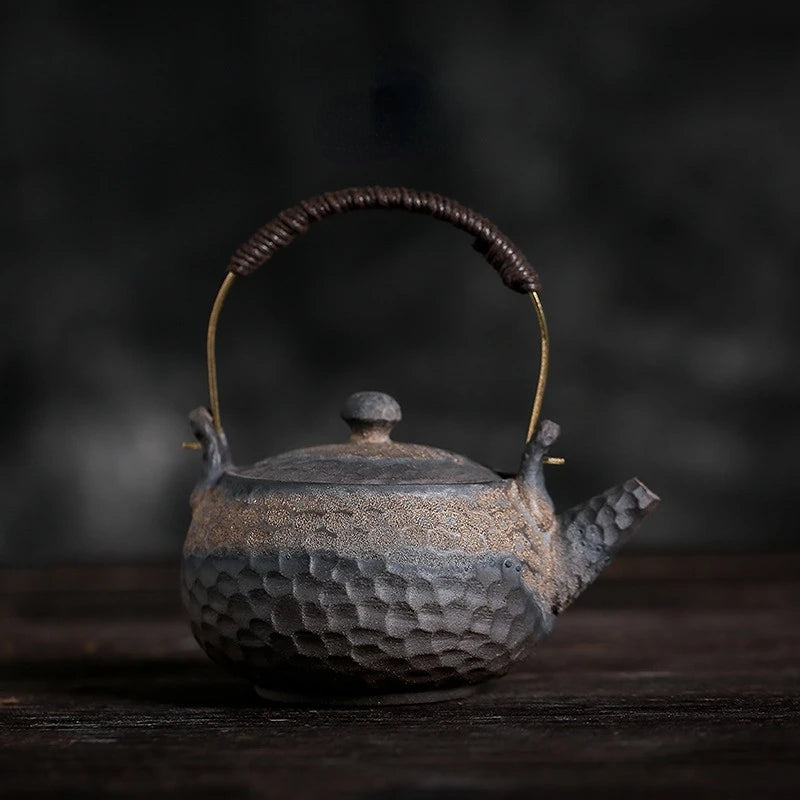 Japanese teapot cup stone stone hammer pattern kettle handmade retro ceramic kung fu tea set single pot tea