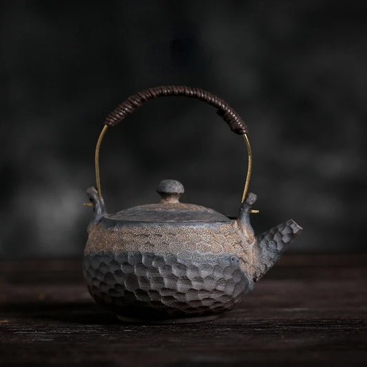 Japanese teapot cup stone stone hammer pattern kettle handmade retro ceramic kung fu tea set single pot tea