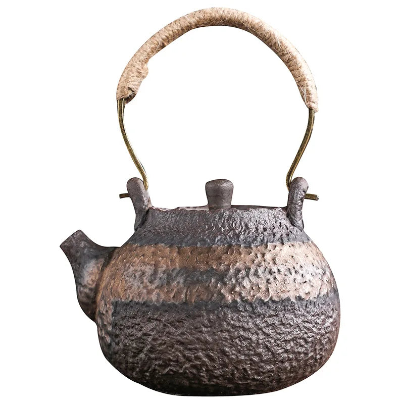 Japanese teapot cup stone stone hammer pattern kettle handmade retro ceramic kung fu tea set single pot tea
