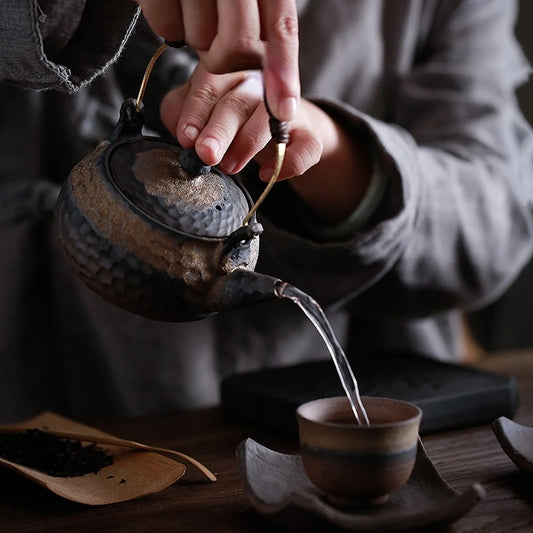 Japanese teapot cup stone stone hammer pattern kettle handmade retro ceramic kung fu tea set single pot tea