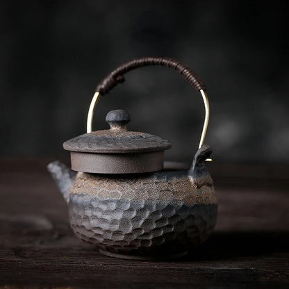 Japanese teapot cup stone stone hammer pattern kettle handmade retro ceramic kung fu tea set single pot tea
