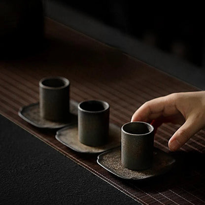 JapaneseKungFuTeaSetRetroCeramicTeacupCoffeeTeacupSingleCupGoldPlatedIronGlazeMasterCupTeaSetKitchenRestaurantBar