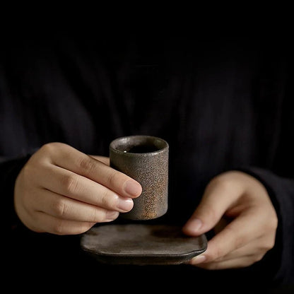 JapaneseKungFuTeaSetRetroCeramicTeacupCoffeeTeacupSingleCupGoldPlatedIronGlazeMasterCupTeaSetKitchenRestaurantBar