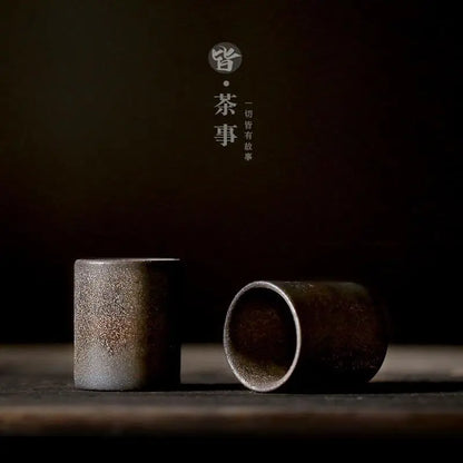 JapaneseKungFuTeaSetRetroCeramicTeacupCoffeeTeacupSingleCupGoldPlatedIronGlazeMasterCupTeaSetKitchenRestaurantBar