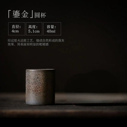 JapaneseKungFuTeaSetRetroCeramicTeacupCoffeeTeacupSingleCupGoldPlatedIronGlazeMasterCupTeaSetKitchenRestaurantBar