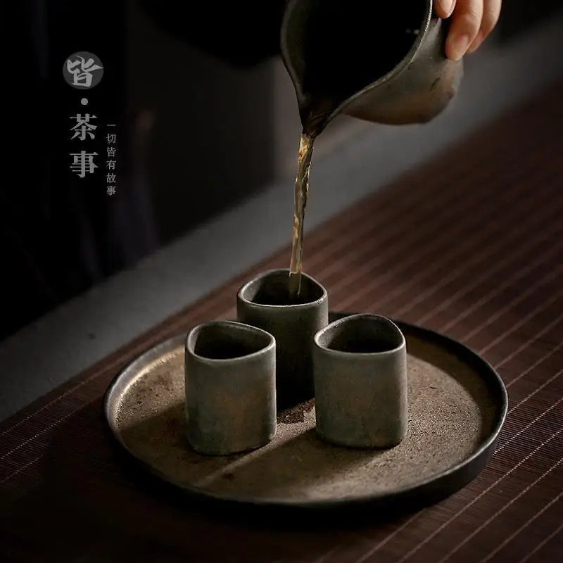 JapaneseKungFuTeaSetRetroCeramicTeacupCoffeeTeacupSingleCupGoldPlatedIronGlazeMasterCupTeaSetKitchenRestaurantBar