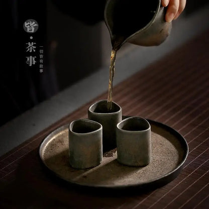 JapaneseKungFuTeaSetRetroCeramicTeacupCoffeeTeacupSingleCupGoldPlatedIronGlazeMasterCupTeaSetKitchenRestaurantBar