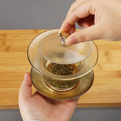 Japaness Glass Transparent Gaiwan Tea Cup Gongfu Tea Set Sancai Tea Bowl Heat-resistant Cover Bowl Tea Cup Teaware