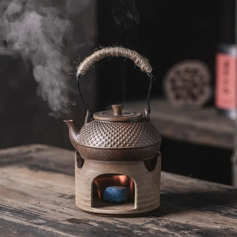 Japaness Retro Pottery Teapot with Charcoal Stove Tea Brewing Pot Single Kung Fu Teaware Tea Pots Tea Making Device