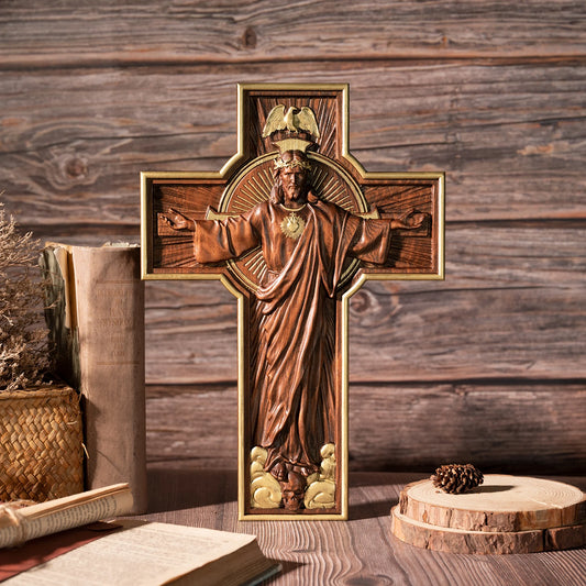Jesus Ascension cross, statue of Jesus on the cross, decorative Christian cross, religious saint, catholic easter gift baptism