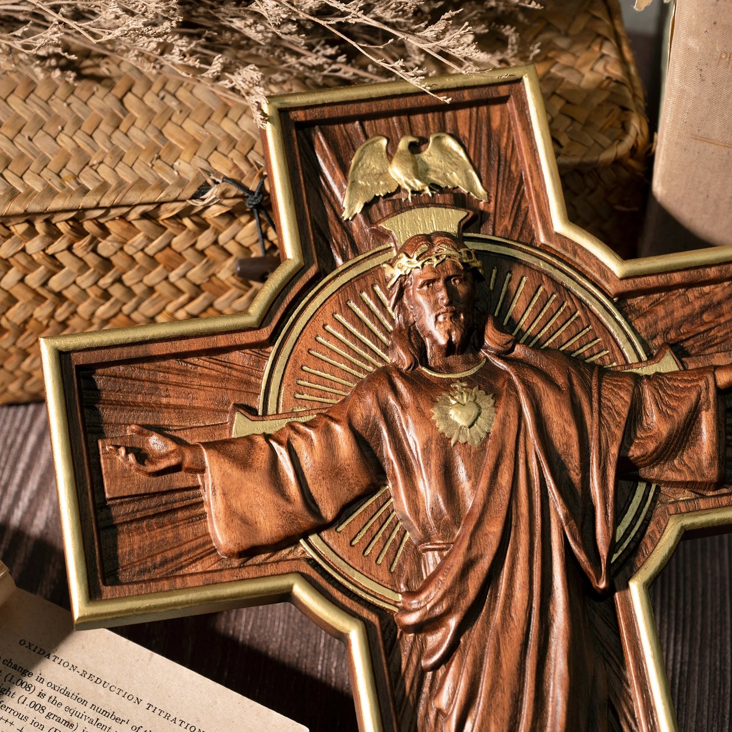 Jesus Ascension cross, statue of Jesus on the cross, decorative Christian cross, religious saint, catholic easter gift baptism