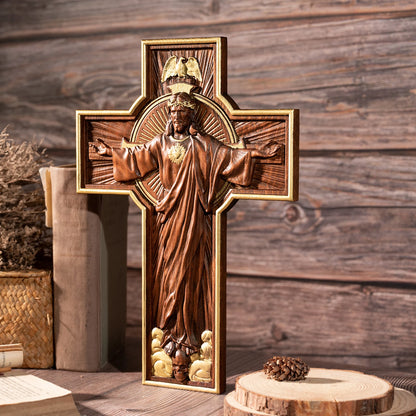Jesus Ascension cross, statue of Jesus on the cross, decorative Christian cross, religious saint, catholic easter gift baptism