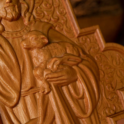 Jesus Christ Shepherd Wood Plaque Good Shepherd Religious Gift Wood Carved Christian Wall Art Decoration Image of Catholic Saint