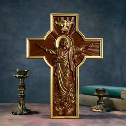 Jesus Christ Wooden Cross Wall Decor Home Church Catholic Cross Solid Wood Carving Christian Wall Cross Religious Easter Gift