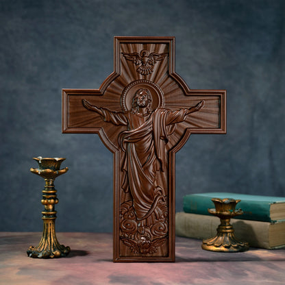Jesus Christ Wooden Cross Wall Decor Home Church Catholic Cross Solid Wood Carving Christian Wall Cross Religious Easter Gift