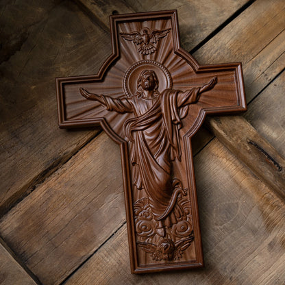 Jesus Christ Wooden Cross Wall Decor Home Church Catholic Cross Solid Wood Carving Christian Wall Cross Religious Easter Gift