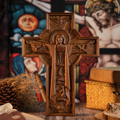 Jesus Easter Cross Wood Carving Indoor Wall Decor Wooden Cross Christian Wall Cross Religion Baptism Easter Gift