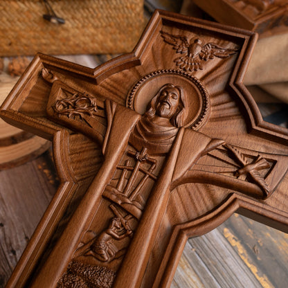 Jesus Easter Cross Wood Carving Indoor Wall Decor Wooden Cross Christian Wall Cross Religion Baptism Easter Gift