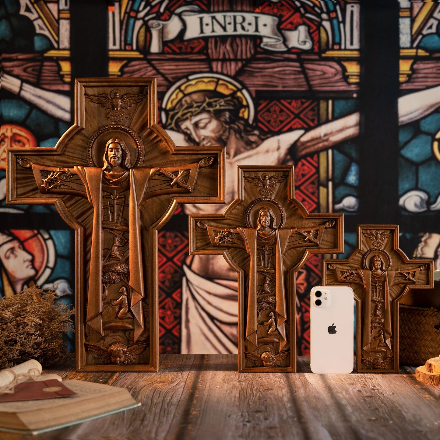Jesus Easter Cross Wood Carving Indoor Wall Decor Wooden Cross Christian Wall Cross Religion Baptism Easter Gift
