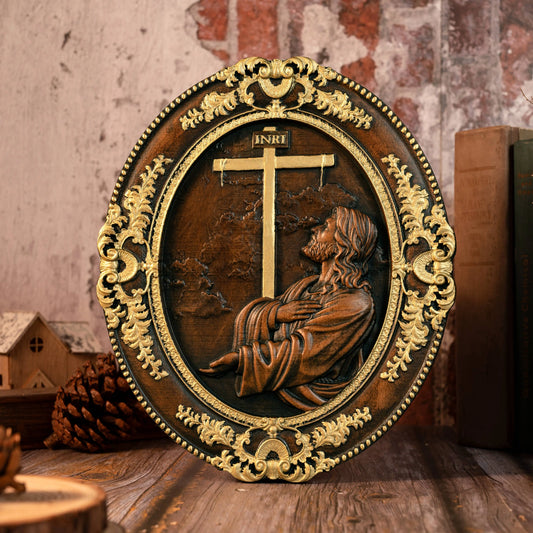 Jesus Mountain Garden Prayer Plaque Wood Carving Catholic Church Decoration Jesus Statue Christian Wall Decoration Easter Gift