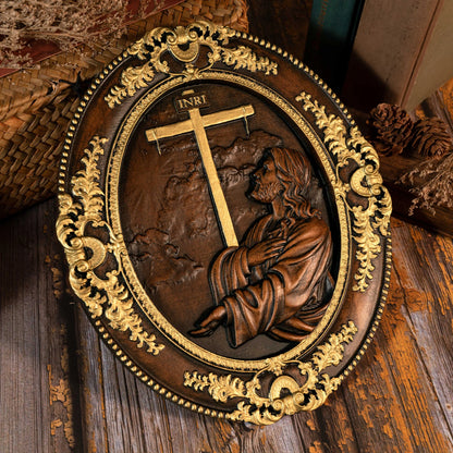 Jesus Mountain Garden Prayer Plaque Wood Carving Catholic Church Decoration Jesus Statue Christian Wall Decoration Easter Gift