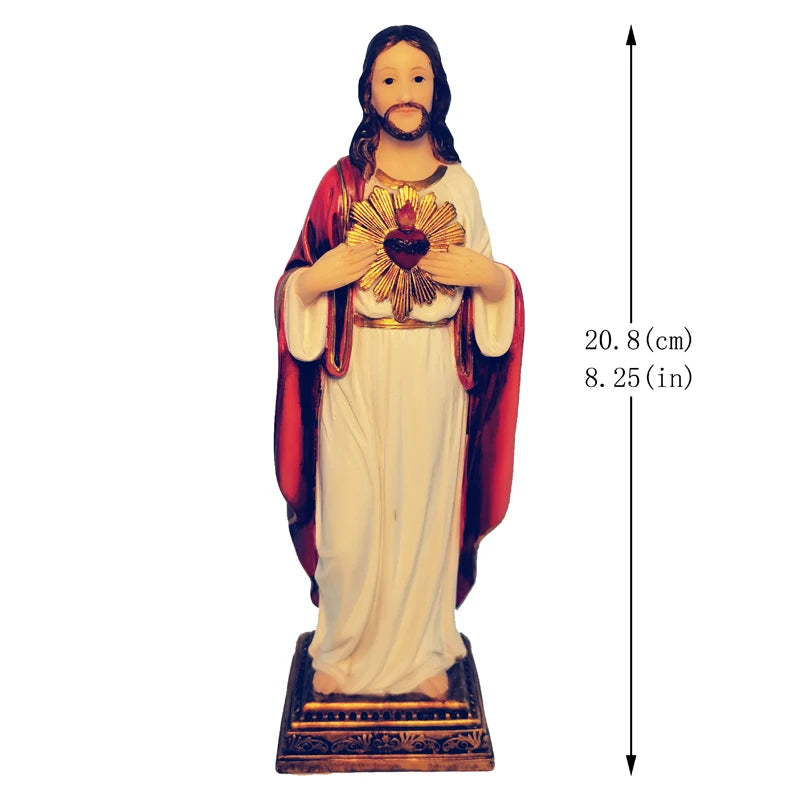 Jesus Statue Sacred Heart Figure Resin Sculpture Savior Figurine Catholic Christian Religious Gift Home Chapel Decoration