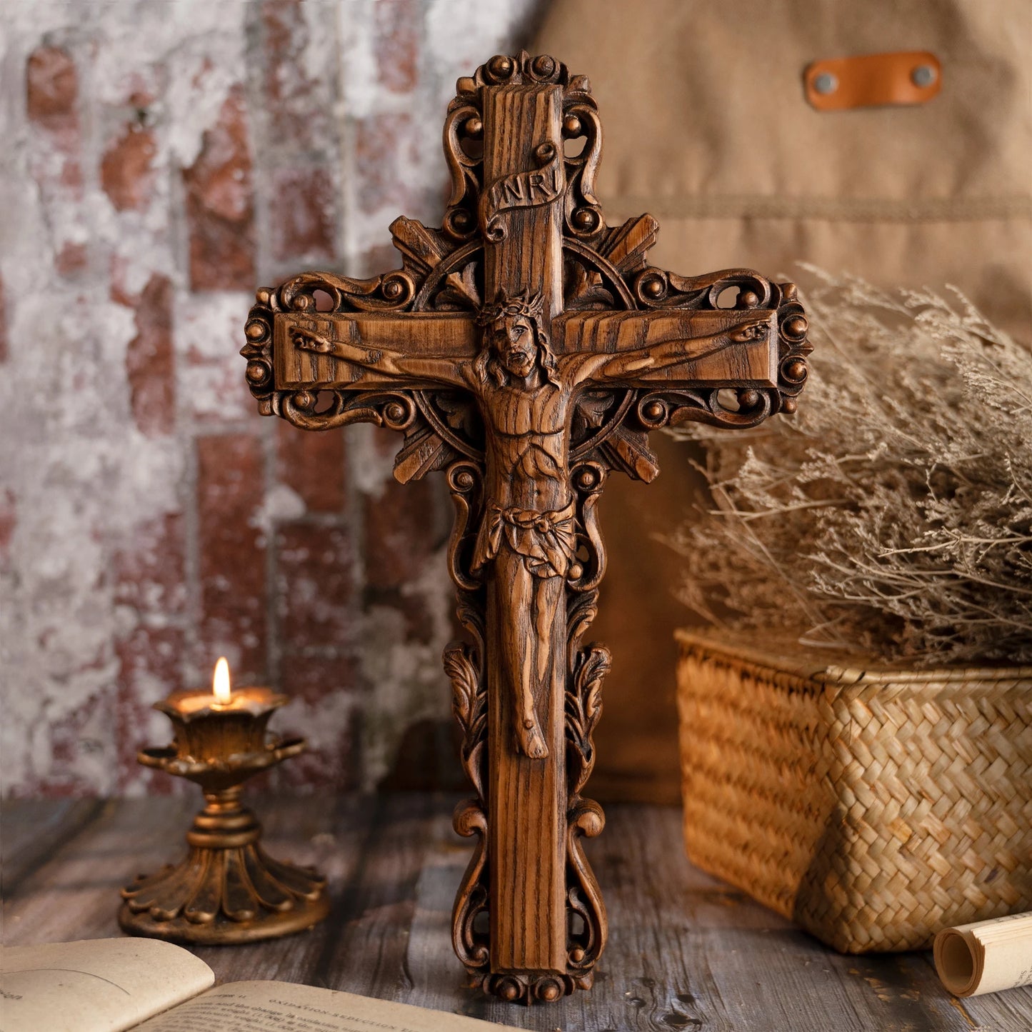 Jesus Wooden Cross Crucifix Christian Cross Jesus Christ Ornament Catholic Religious Prayer Decor Wall Hangings Church Ornament