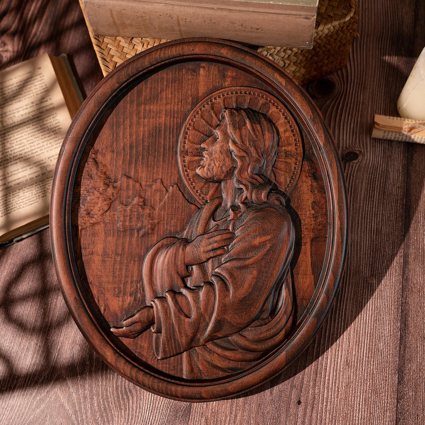 Jesus praying oval wood plaque religious saint figure catholic religious statue wall decoration gift for christians