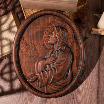 Jesus praying oval wood plaque religious saint figure catholic religious statue wall decoration gift for christians
