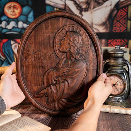Jesus praying oval wood plaque religious saint figure catholic religious statue wall decoration gift for christians