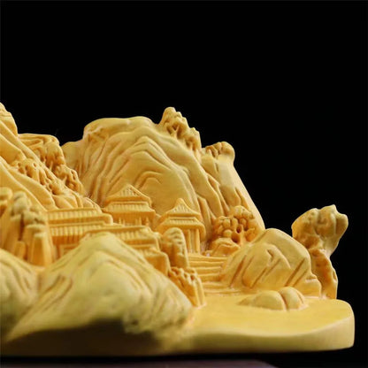 Jiangnan Landscape Pen Holder 26cm Lucky Home Ornaments Solid Wood Carving Collection