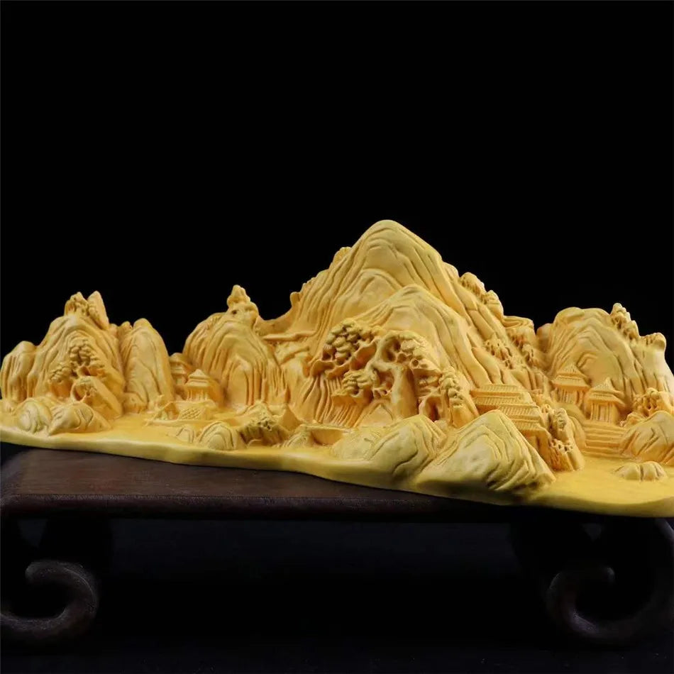 Jiangnan Landscape Pen Holder 26cm Lucky Home Ornaments Solid Wood Carving Collection