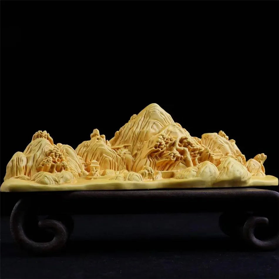 Jiangnan Landscape Pen Holder 26cm Lucky Home Ornaments Solid Wood Carving Collection