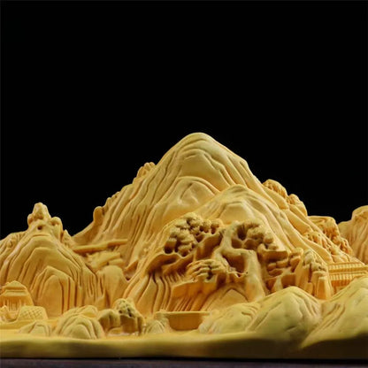 Jiangnan Landscape Pen Holder 26cm Lucky Home Ornaments Solid Wood Carving Collection