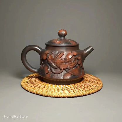 Jianshui Clay Pure Handmade Lotus Full Carving TeaPot(Not Yixing Zisha) Ceramic  Kung Fu Tea Set Drinkware Tea Ceremony