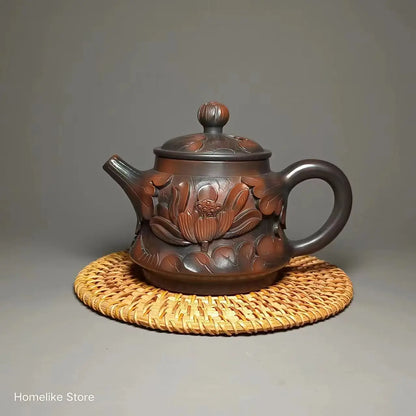 Jianshui Clay Pure Handmade Lotus Full Carving TeaPot(Not Yixing Zisha) Ceramic  Kung Fu Tea Set Drinkware Tea Ceremony