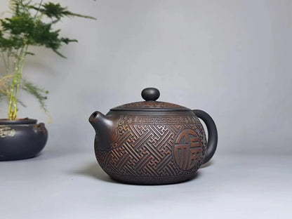 Jianshui Handmade Full Carving Xishi filling Tea Pot(Not Yixing Zisha) Kung Fu Tea Set Drinkware Tea Ceremony