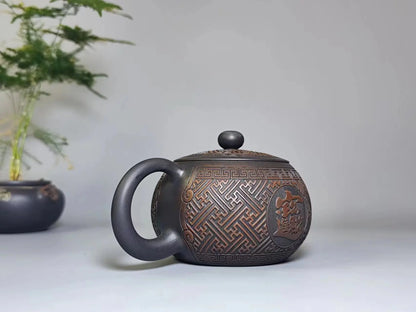 Jianshui Handmade Full Carving Xishi filling Tea Pot(Not Yixing Zisha) Kung Fu Tea Set Drinkware Tea Ceremony