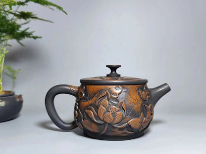 Jianshui Handmade Lotus Carving Big Mouth Shipiao filling Tea Pot(Not Yixing Zisha) Kung Fu Tea Set Drinkware Tea Ceremony