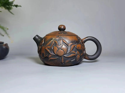 Jianshui Handmade Lotus Carving Xishi filling Tea Pot(Not Yixing Zisha) Kung Fu Tea Set Drinkware Tea Ceremony