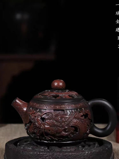 Jianshui Handmade Master Double layer Dragon Carving  Tea Pot(Not Yixing Zisha) Kung Fu Tea Set Drinkware Tea Ceremony