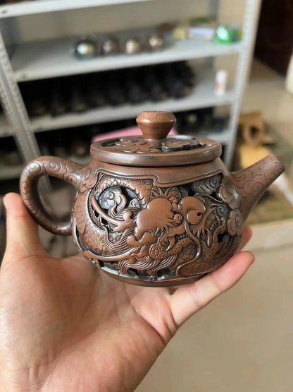 Jianshui Handmade Master Double layer Dragon Carving  Tea Pot(Not Yixing Zisha) Kung Fu Tea Set Drinkware Tea Ceremony
