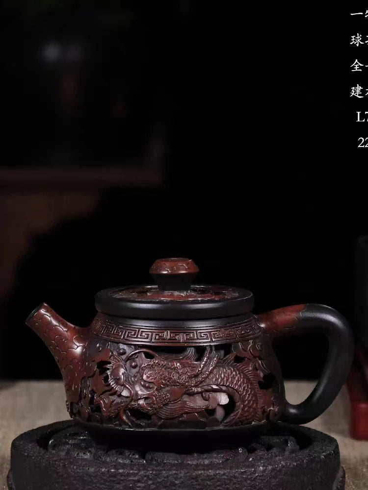 Jianshui Handmade Master Double layer Dragon Carving  Tea Pot(Not Yixing Zisha) Kung Fu Tea Set Drinkware Tea Ceremony